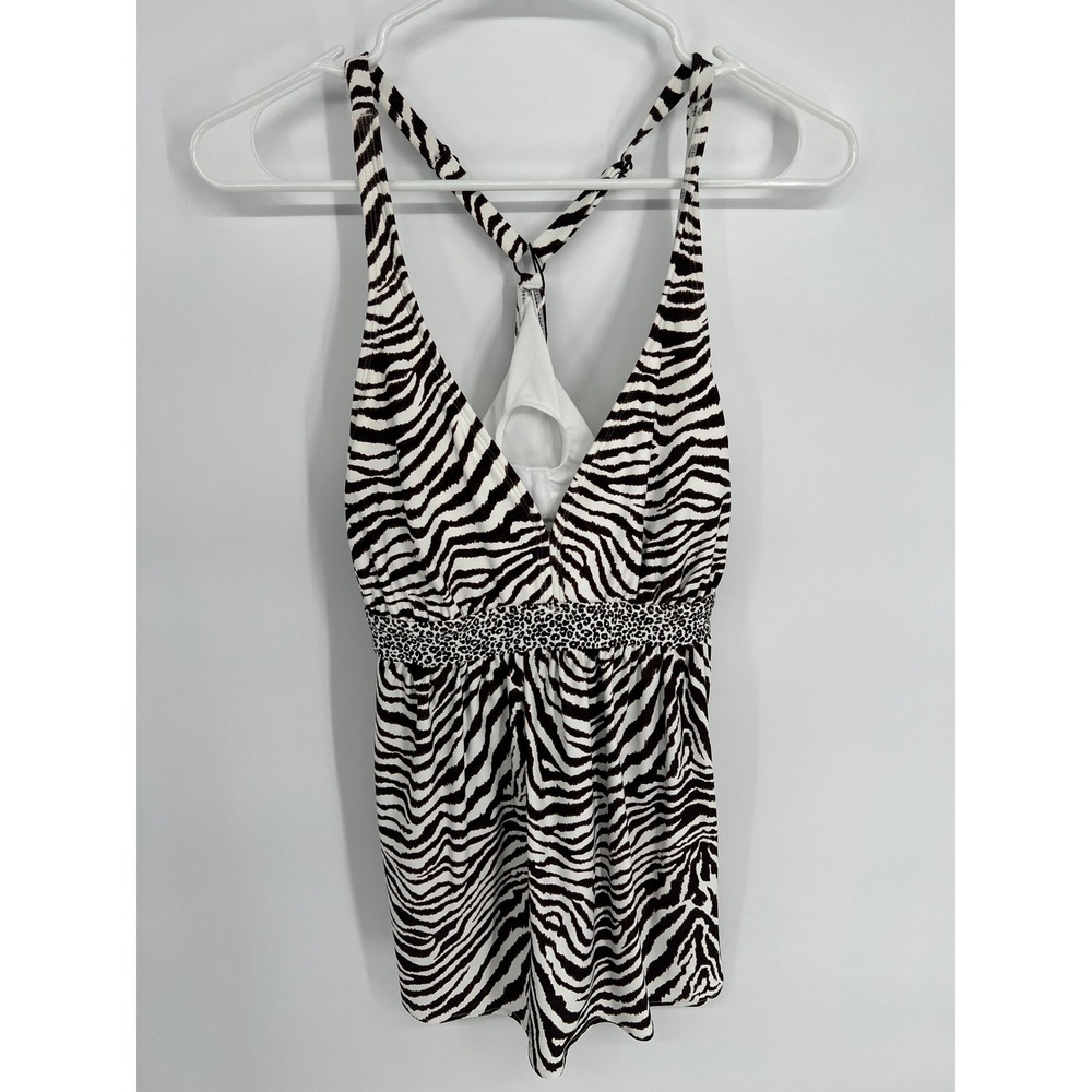 Coco Reef Zebra Leopard Print Underwire Tankini Top Black White 34C Racerback